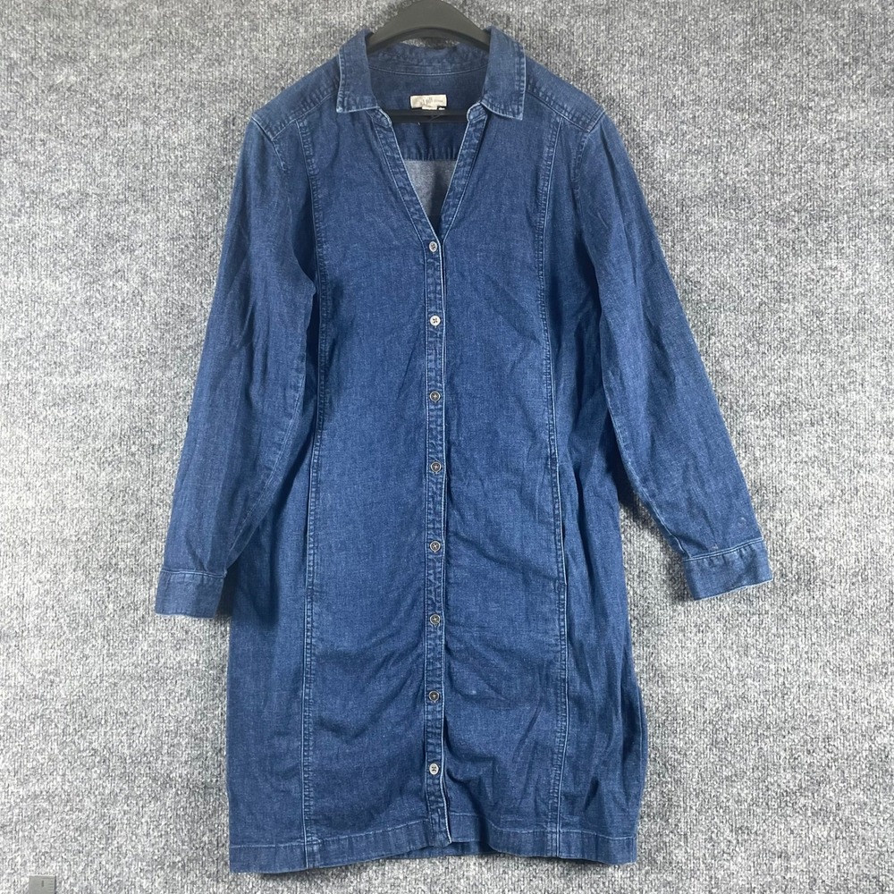 J Jill Dress Womens Medium Petite Blue Denim Button Front Roll Tab Sleeve Luxury